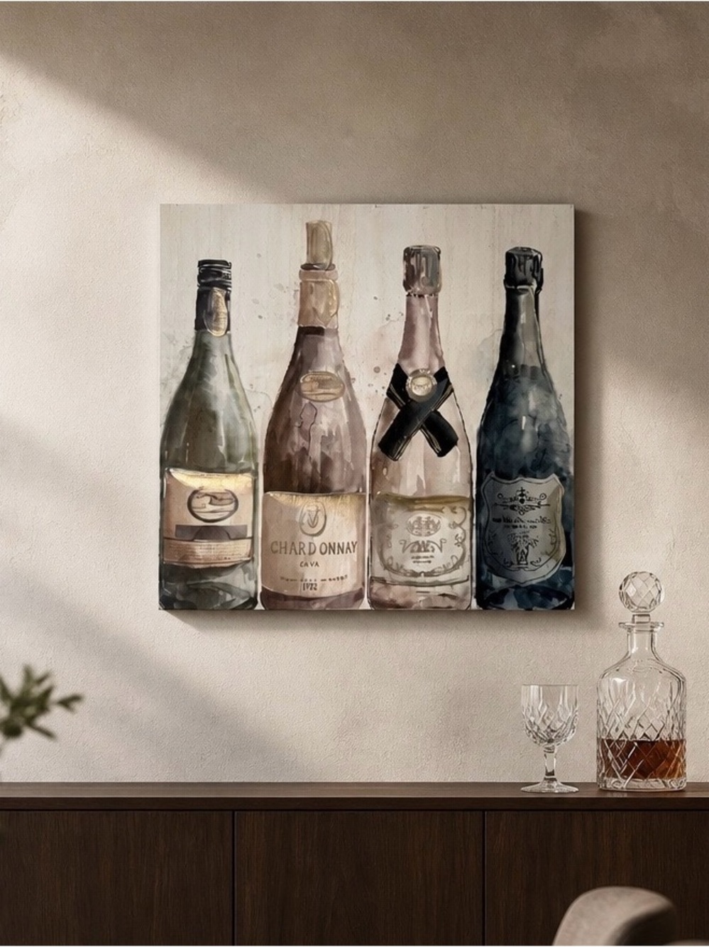 Elegant Wine Bottle Canvas Wall Art Decor Kitchen Dining Room Modern Print